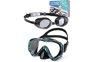 VOSOIR Occhialini Nuoto Adulti, Maschera Snorkeling Grandangolare a 180°, Maschera Subacquea Adulti in Vetro Temperato, Occhialini Nuoto a Prova di Perdite con Copertura
