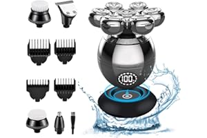 MODERN INNOVATIONS Rasoio Elettrico Barba, Rasoio Testa Calva 5 in 1 Impermeabile IPX7 con 7 Testine Rotanti, Display della batteria e Cavo di ricarica di tipo C, Rasoio per capelli a zero per Naso Orecchie Corpo Viso