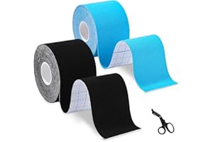 Toaren Taśma kinezjologiczna – 2 rolki taśmy kinezjologicznej (5 m x 5 cm) | wodoodporna i elastyczna taśma kinezjologiczna | przyjazne dla skóry taśmy sportowe I niebieskie i czarne