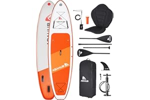 Abahub Tavola SUP Gonfiabile, 320x78x15cm Set Tavola Stand Up Paddle, Blu/Verde/Arancione/Rosso con Pagaia in Alluminio Regolabile, Sedile Kayak, per Kayak, Canoa, Pesca
