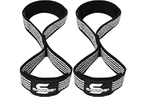 SAWANS Lifting Straps Padded Grip Figure 8 Wrist Straps Weight Heavy Duty Double Loop Bodybuilding Training Gym Straps Hand Bar Non Slip Deadlift Support Strong Cuffs Powerlifting