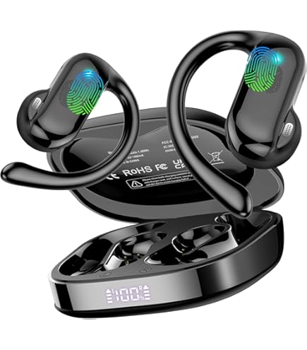 Noetoy Ecouteurs Bluetooth Sans Fil Sport,Oreillette Bluetooth 5.3 Avec Son Stéréo 3D Antibruit, Etanche IP7 Casque Avec Étui De Chargement Portable, écouteurs Pour Running/Gym/iOS/Android(Noir