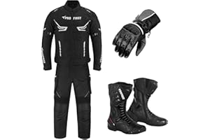 INFLORI Motorcycle Protected 2 Piece Suit For Men, Bike Jacket WaterProof Fabric CE Armour Protected Trouser, Gloves With Long Leather Boots, Motorcycle Accessories