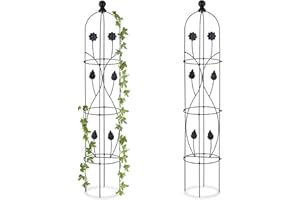 Relaxdays Rankhilfe Obelisk, 2er Set, HxD: 103x20 cm, Ranksäule Kletterpflanzen, Metall, freistehend, Rosenturm, schwarz