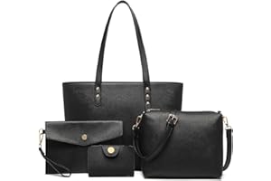 Miss Lulu Handbags for Women 4Pcs Tote Bags Set Shoulder Strap with Purse Wristlet Bag PU Leather for Work Uni
