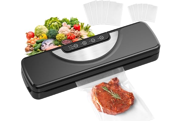 Machine Sous Vide Alimentaire 5 en 1 avec Couteau de Coupe, Machine Appareil Sous Vide Alimentaire avec Mode Sec et Humide, Inclus Sacs Sous Vide et Tuyau