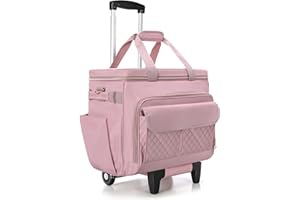 Luxja Bolsa de Profesora con Ruedas con Compartimento para Computadora Portátil y Plataforma Rodante Desmontable, Bolso para Maestra con Área de Archivo de Acordeón (Solo Bolsa), Rosa