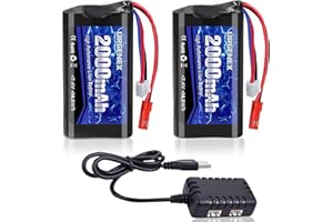 URGENEX 2S RC Battery 2000mAh 7.4 V Li-ion Battery with JST Plug 2S Rechargeable RC Battery with 1 to 2 USB Charger Fit for RC Helicopter Car Truck and RC Boats