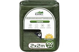 Covall Tarpaulin Waterproof Tarp Medium-Duty Groundsheet Sheet Cover 2x2m with eyelets 100g/m² Green Weatherproof Windproof UV-Resistant Tent Pool Roof Sandbox Boats Truck RV Car tarp