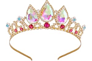 Tiaras for Girls, Vofler Rapunzel Princess Tiara - Gold Crown AB Crystal Ruby Rhinestone Pearl Headband for Little Flower Girl Kids Birthday Wedding Pageant Prom Homecoming Halloween Costume Party