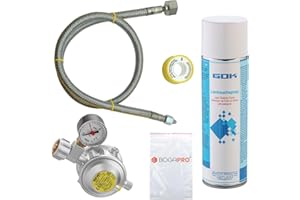 BOGAPRO GOK Herd Anschluss Set Pro, mit Kontrollmanometer, Absperreinrichtung, 150 cm Gasschlauch und Teflonband, 30 mBar Betriebsdruck, inkl. Lecksuchspray und Polybeutel
