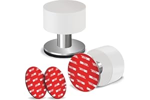 RIVADA 2-Pack Door Stops with Extra Stickers, Self-Adhesive Door Stopper with White Rubber & Stainless Steel Body - Heavy Duty Sound Dampening Door Bumpers for Home & Office Use