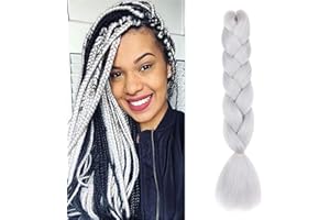 Gairyan Extension per Treccine Africane Extension Capelli Finti per Treccine Afro 24" Ombre Treccia Capelli Sintetici Crochet Twist Jumbo Braids confezione da 1 (Grigio Chiaro)