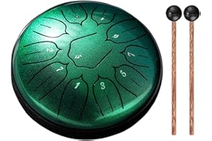 Dongzhi 11 Tone 6 Zoll Zungentrommel Ätherische Trommel Stahl Zunge Schlagzeuger Scheibentrommel Percussion Instrument mit Trommelschlägeln Tragetasche für Meditation Yoga Zazen Klangheilung