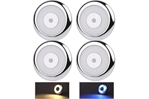 acegoo LED Plafoniera 12V per Camper Illuminazione Interna, Due colori (bianco caldo/blu) per Auto Caravan Barca Yacht, con Interruttore dimmer integrato, 3000K 235lm 4PCS Cromo Materiale PC