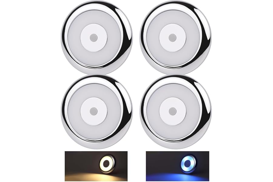 acegoo 4 x 12V Campervan LED Ceiling Light Camper Van Interior Light, Inbuilt Dimmer Switch & Blue Nightlight for Motorhome Boat Truck Trailer Cars, CRI 90+ PC Material(Chrome,3000K)