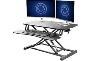 VIVO Standing 81 cm Desk Converter, Height Adjustable Riser, Sit to Stand Dual Monitor and Laptop Workstation with Wide Keyboard Tray, Black, DESK-V000K