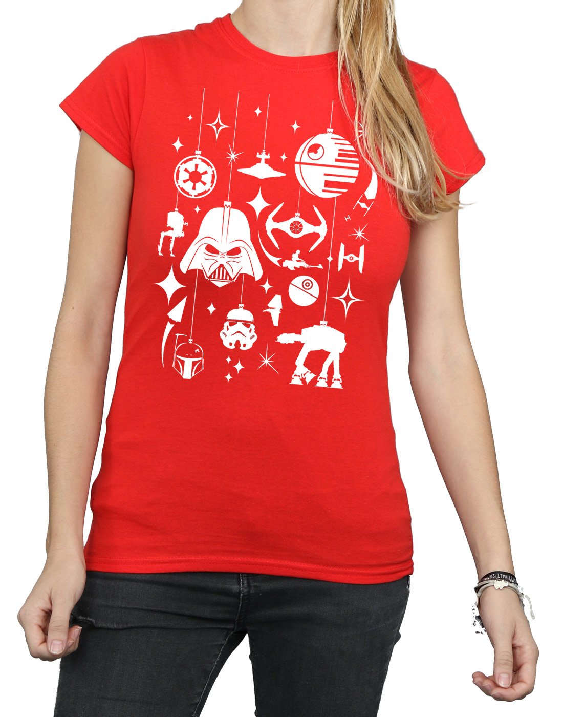 Star-Wars-Damen-Christmas-Decorations-T-Shirt-Small-Rot
