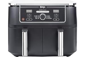 Ninja Foodi MAX Dual Zone Air Fryer, 2 Drawers, 9.5L, 6-in-1, Use No Oil, Air Fry, Max Crisp, Roast, Bake, 8 Portions, Nonstick Dishwasher Safe Baskets, Black AF400UK