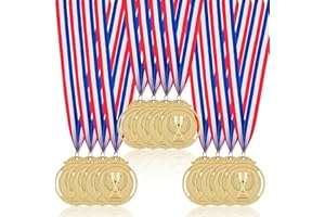 Medaille Enfant, 12 Pièces Médaille en Métal avec Motif de Trophées de Graver, Or Médailles pour Enfants avec Rubans, Médaille pour Prix La JournéE Sportive Cadeaux Compétitions Olympiques Sportives