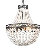 FIRVRE Naturale Lampadario a sospensione in legno bohemien a con perline in legno lampadario vintage a soffitto antica per ca