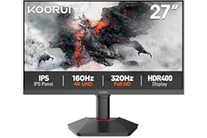 KOORUI G2741L 27 Inch 4K Gaming Monitor, 160Hz+UHD/320Hz+FHD, 1ms, HDR 400, Fast IPS, Adaptive Sync, Lifting Adjustable, VESA Mountable, HDMI/DP, Low Blue Light, 99% SRGB