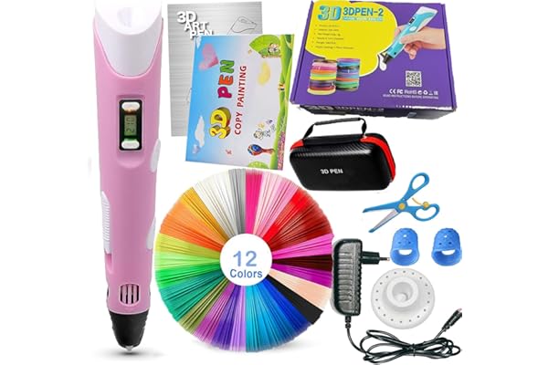 Boligrafo 3D.Lapiz 3D.3D Pen.Edición de Lujo 2025 。guía ilustrada de Regalo + Filamentos PLA 12 Colores (2 Fluorescentes) - boli 3D, Lapiz 3D, boligrafo 3D para niños