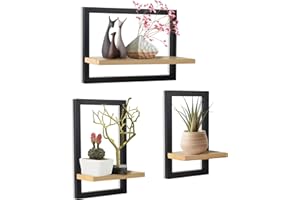 ‎HI-HOME hi-home Set mit 3 Wandregalen, Schwebende Regal für die Wand Deko, Hängeregale zur Wandaufbewahrung, Quadratische Bücherregal Wand, Wandregal Holz Hängeregal für Schlafzimmer, Wohnzimmer, Braun