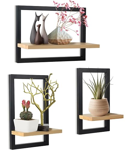 TOWEBOORY Set 2 Mensole da Muro, Mensole Sospese in Legno Mensola Sospesa da Parete Mensola Quadrata per Soggiorno Decorazione Della Parete per Soggiorno, Studio, Bagno, Cucina (Marrone