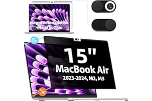 IPROKKO Pellicola protettiva magnetica per la privacy, per MacBook Air 15" (2023-2024, M2, M3)- A2941 A3114, filtro privato nero antiriflesso rimovibile per laptop Mac Air 15.3