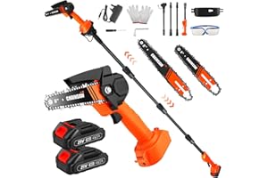 GXPJYCFOB Cordless Pole Saw, 2-in-1 High Branch Saw & Handheld Garden Chain Saw, Electric Extension Chainsaw with 2*1.5AH Battery, 2.3m Long Reach Telescopic Pole Pruner ,150° Adjustable Head for Tree Trimming