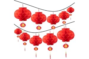 XULIN Chinese New Year Decoration 2024 Waterproof Chinese Lantern, Traditional Hanging Decorations Foldable Red Paper Lanterns for Spring Festival Wedding Home Birthday Party Decoration
