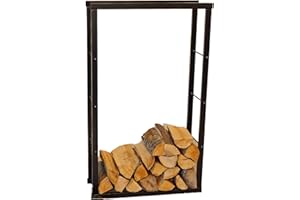 Speedwellstar Firewood Log Rack Store 100x60 cm Storage Large Small Metal Shelf Stand Tall Steel Black Inside & Outside (H 100 x W 60cm)