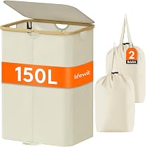 Lifewit Cesto Portabiancheria 150L A 3 Scomparti, Grande Cesta Per Biancheria Con 3 Sacchi Rimovibili, Mobile Per Bucato Per Camera Da Letto, Bagno, Lavanderia, Bianco - 6