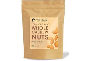 Organic Cashew Nuts 1kg Whole, Raw, 100% Natural, by Yin & Yang Superfoods. Premium Quality, Source of Fibre & Protein, Vegan, Contains Antioxidants, Certified Organic