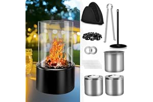 NIRCHO Tabletop Fireplace Bio Ethanol Table Top Fire for Outdoor & Indoor, Portable Table Top Heater with Decorative Rocks and 2 Combustion Chambe, Long Burning Time Fuel Burner Heater for Room Balcony Party