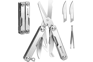 BIBURY Mini Scissors Tools, 8 in 1 Schere EDC Multitools Mit Schlüsselring Glasbrecher Gurtschneider, Edelstahl Outdoor Camping Multi Tool mit Unsichtbare Pinzette Geschenke für Frauen Männer