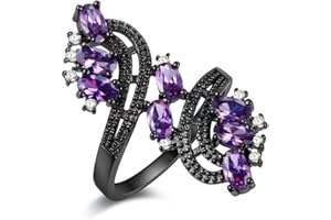 Uloveido Anillo de joyería de declaración de Flor de Cristal Rojo púrpura Rosado para Mujeres niñas Anillo Abierto Negro J656