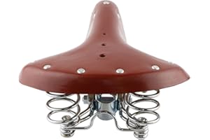 Laxzo ® Selle de vélo classique marron à ressorts en cuir véritable avec siège de suspension et coussin d'absorption des chocs pour homme et femme