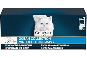 GOURMET Perle Ocean Collection Adult Wet Cat Food Mini Fillets in Gravy Tuna, Shrimp, Plaice, Salmon, White fish, Ocean Fish
