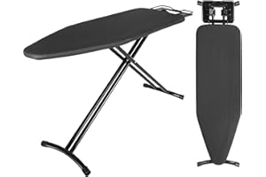 FREEAMG 120x38CM Table à Repasser Pliable, Planche à Repasser avec Housse Résistante à Chaleur, Support en Fer, Pieds Antidérapants, Réglable en Hauteur 72-92CM (Noir)