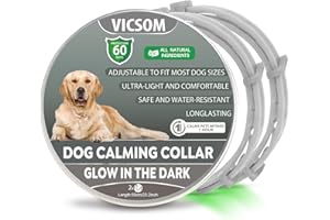 VICSOM Collare Calmante per Cani, Luminoso Collare Calmante Regolabile per Cani, Collare Luminoso Calmo per Cani Naturale Feromoni Anti-Ansia, Impermeabile per Cani di Tutte Le Taglie 23.2In 2Pezzi Grigio