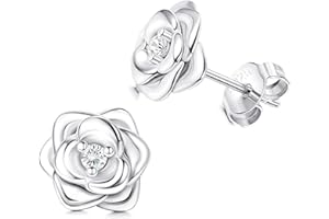 Sllaiss Zestawy kolczyków w kształcie róży, z austriacką cyrkonią, srebro wysokiej próby 925, sztyfty, dla kobiet, cyrkonia AAAAA, pozłacane białym złotem