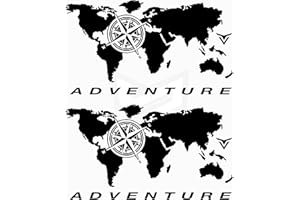 ARTSTICKERS 2 unità Adesivi Mappa del Mondo Globe Adventure Bagagli Moto Petto Trail Off Road SUV 4x4 Sport per Auto o Moto (nero)