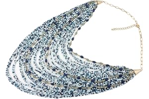 Bocar Multi-strato lunga catena Chunky Bib Seed Beads Statement collana (NK-10410)