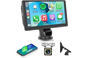 Hodozzy Bezprzewodowe CarPlay i Android Auto, przenośny samochód stereo z ekranem 7 cali, przenośna nawigacja z lustrem Link/Bluetooth/sterowanie głosem/AUX+kamera cofania