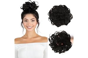 Vlasy Messy Bun Hair Piece for Women,Curly Wavy Hair Scrunchies Bun Extensions Hairpieces,Synthetic Hair Chignons Accessories Updo for Girls(1B#,45g)