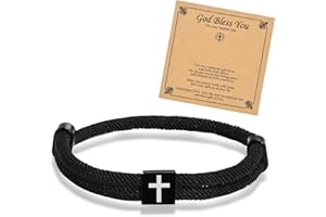 TempBeau Mens Bracelets Rope Black Cross : Men Braided Bracelet Adjustable1 Pack 2 Pack Paracord Christian Faith for HimDad Son Friend Husband Women Jewelry Gifts