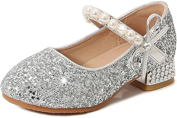 New front Chaussure à Talon Haut Fille Chaussure pour Déguisement Antidérapant Bout Fermé Soirée Cocktail Mariage Princesse Cendrillon Mary Jane Anniversaire Paillettes