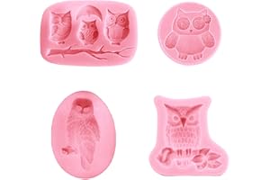 MWJC 4 Pièces Moule en Silicone Hibou en gâteau chocolat argile Silicone moules Fondant Couleur Animal 3D Moule de Sucre Décoration de gâteau Couleur de Silicone Moule en silicone chouette
